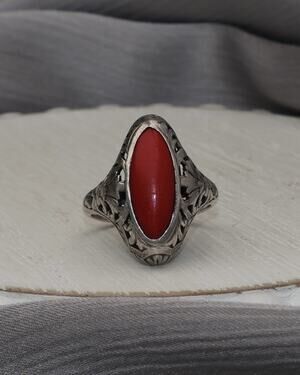 Vintage Sterling Silver Turquoise & Coral Flip Stone Ring 4.4G / Sz 5 N1478
